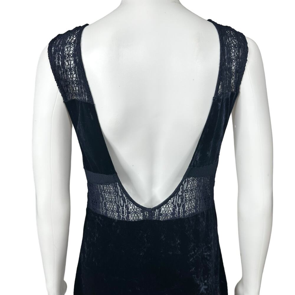 Free People Crushed Velvet Sheer Lace Blue Maxi Dress Large Fairy Witchy Gothic - Picture 7 of 16